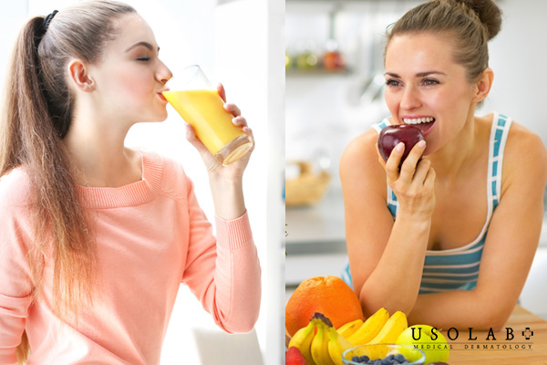 Ăn trái cây tươi và uống nước ép