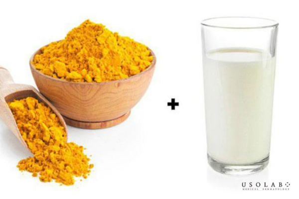 Mặt nạ sữa tươi + bột nghệ (làm sáng + mờ thâm)