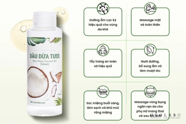 Từ góc độ sinh học da, hiệu quả của dầu dừa đến từ cấu trúc giàu acid béo chuỗi trung bình