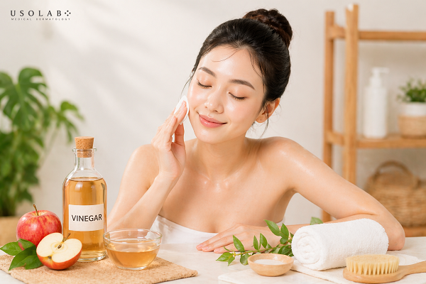 Giấm giúp ức chế sự phát triển của vi khuẩn và nấm men trên bề mặt da