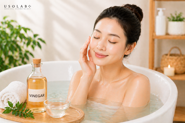 Làm dịu da cháy nắng (Tắm nước pha giấm loãng)