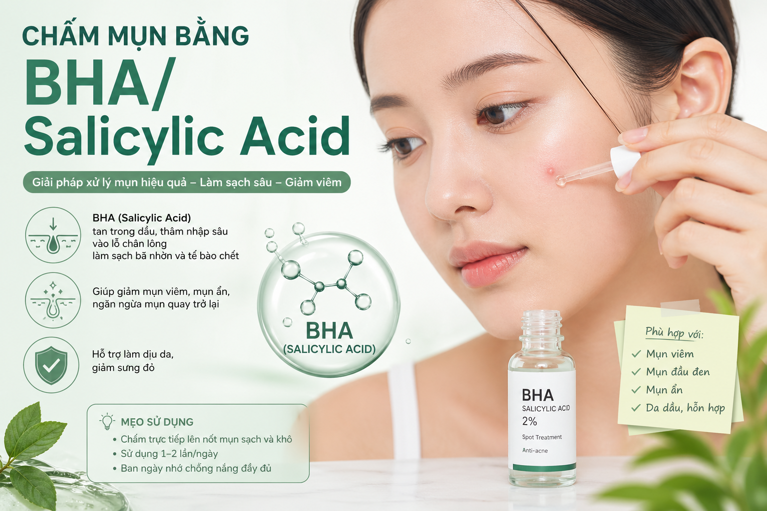 Chấm mụn bằng hoạt chất BHA/Salicylic Acid