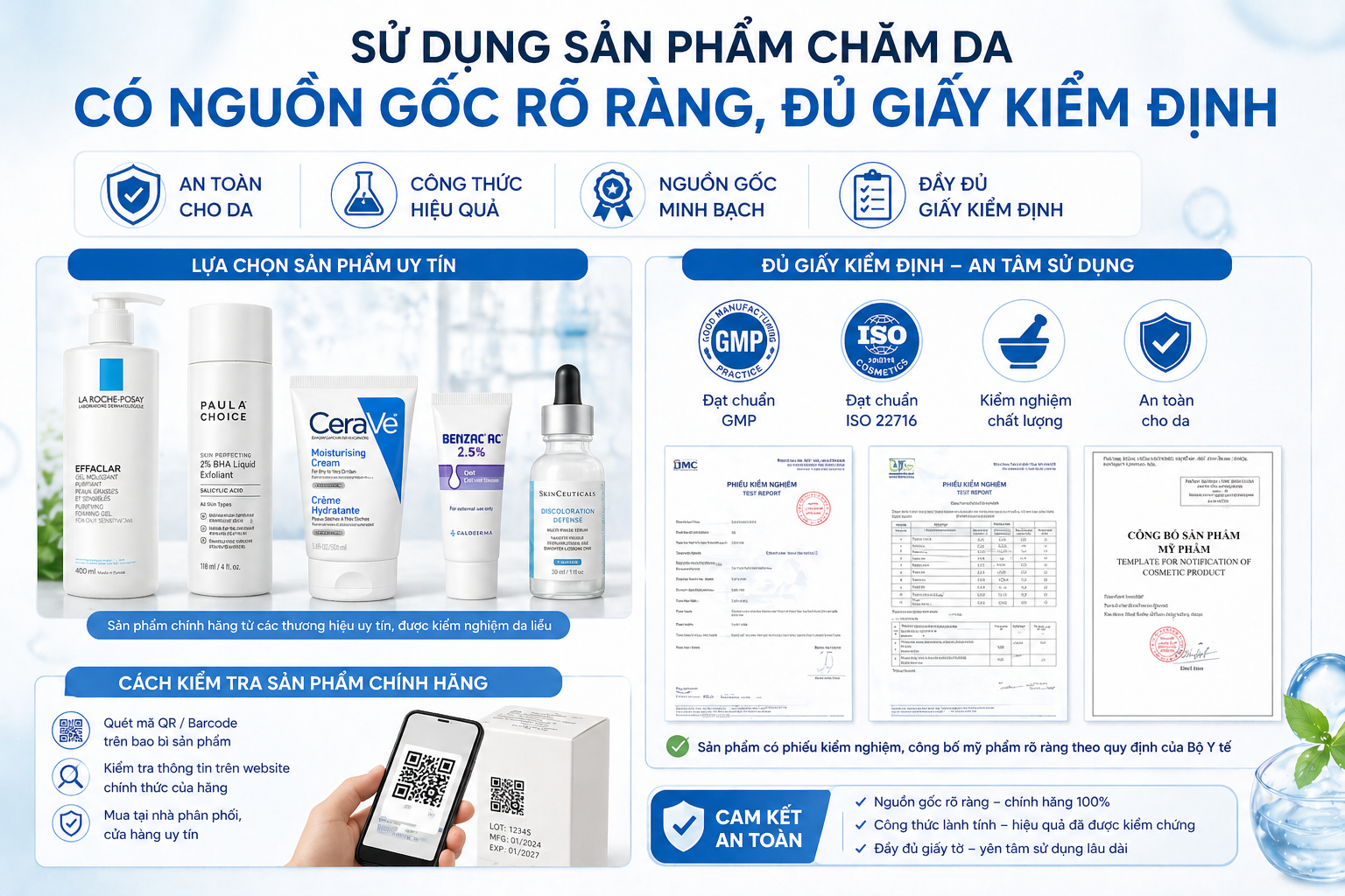 Sử dụng sản phẩm có nguồn gốc rõ ràng, đủ giấy kiểm định