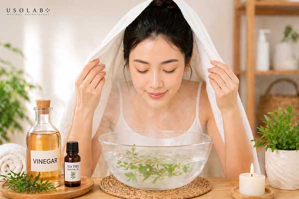 Xông mặt thải độc (Giấm + Tinh dầu tràm trà)