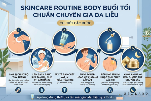 skincare routine body buổi tối